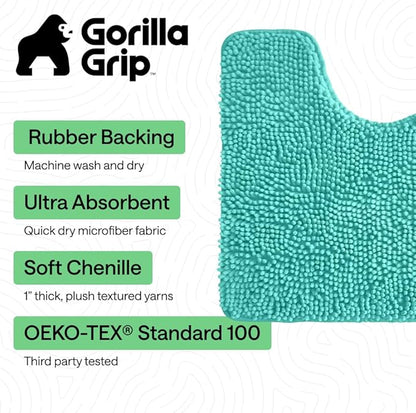 GORILLA GRIP Bathroom Rug Sets, Soft Chenille 2 Piece Area Rugs Set, Toilet Base Mat and 30x20 Carpet, Absorbent Microfiber Washable Mats Dry Quickly, Home Décor and Bath Room Accessories, Turquoise