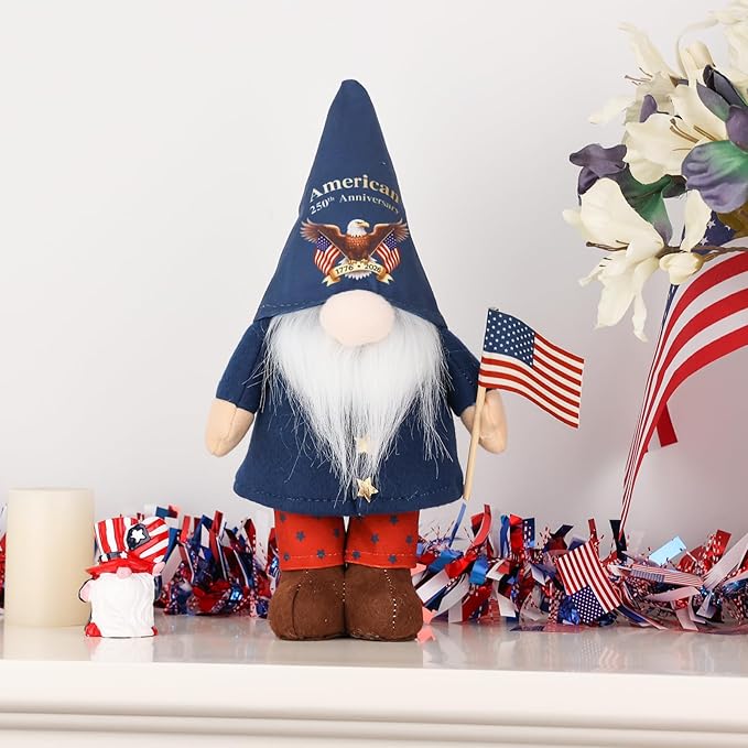 250th Anniversary America 4th of July Patriotic Gnome Plush Decoration Fourth of July Gnome Figurines for Office Home Desk Table Decor for Independence Memorial Day Labor Day