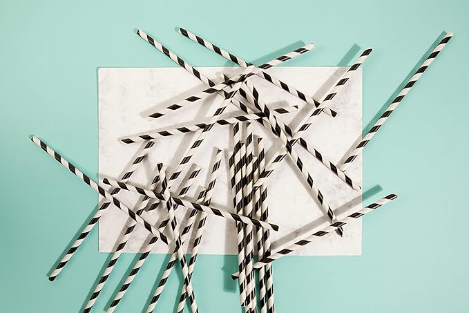 Kingseal FSC Certified Disposable Paper Drinking Straws, Paper Wrapped, 7.75" Length x 6mm Diameter, Black Swirl Stripe, Biodegradable, Earth Friendly, Bulk Pack - 4 Boxes of 400 Straws Each