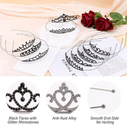 10 Pcs Black Crown Tiaras Headband for Women Girls - Bulk Crystals Princess Tiara Black Swan Crowns Costume Accessories Outfits Gothic Vampire Crown for Prom Pageants Halloween Cosplay Parties