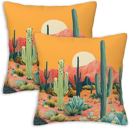 Cactus Throw Pillow Cover 18x18 Set of 2, Cushion Case for Couch, Sofa, Bed and Living Room, Zipper Closure Pillow Cases, Desert Home Decor for All Season
