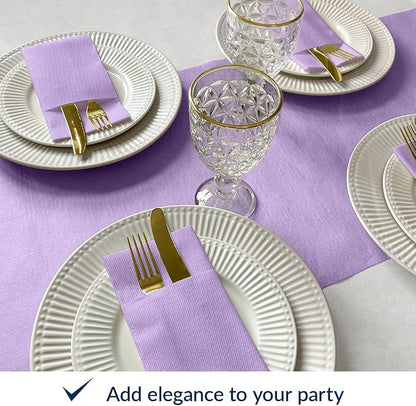 PAW - Linen Feel Napkins with Built-in Flatware Pocket, Airlaid Paper Pre-Folded Napkins for Silverware, Wedding Party, Dinner, Birthday, Gatherings, Monocolor Violet, 50 Count