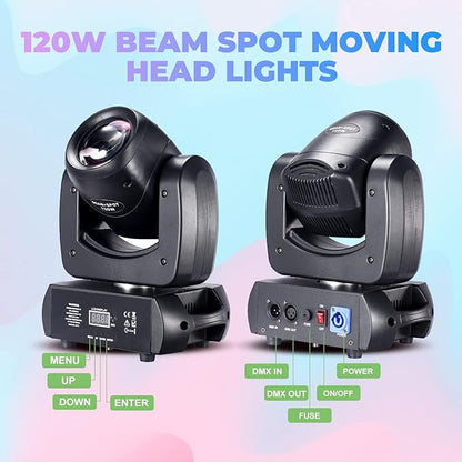 120W LED Moving Head Dj Light Roto Prism Beam Stage Lights 2 Pack, 8 GOBOs 8 Colors DMX 512 12CH Sound for Disco Party Stage Lighting (1)