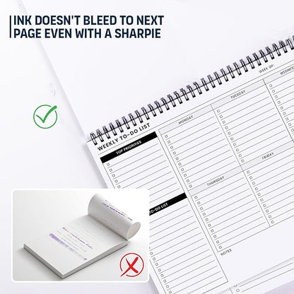 Of a Happy Kind Weekly To Do List Spiral Planner Pad - 8.5x11 52 Sheets - Desk Notepad with Multiple Sections - Undated Planning Notebook Checklist, Todo Agenda Plan