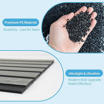 Art3d 4-Pack Glue-On Six-Grid Wainscoting Panel for Interior Wall Decor - 104 x 12 Inch Polystyrene Ultralight Slim Slat Wall Panels for Living Room Bedroom, Ash