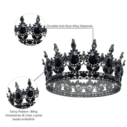 Queen Crown Rhinestone Wedding Crowns and Tiaras for Women Costume Party Hair Accessories Princess Birthday Crown Crystal Bridal Crown (Black Crown)