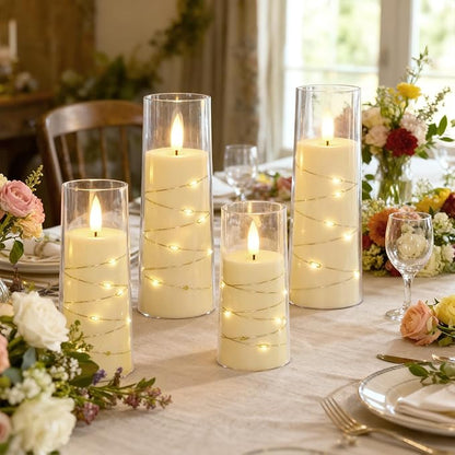 Raycare Flameless Candle with Remote Timer, 7 Flickering Acrylic Battery Operated LED Pillar Candles with Embedded Star String for Christmas, Home Decor, and as a Gift(Ivory)