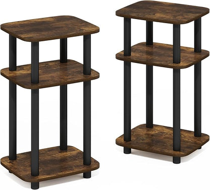 Furinno JUST Side Table Set of 2, 3-Tier Turn-N-Tube End Table with Open Shelf, Round Curve Corner Night Stand, Bedside Table, Easy Assembly, for Living Room, Bedroom, Amber Pine