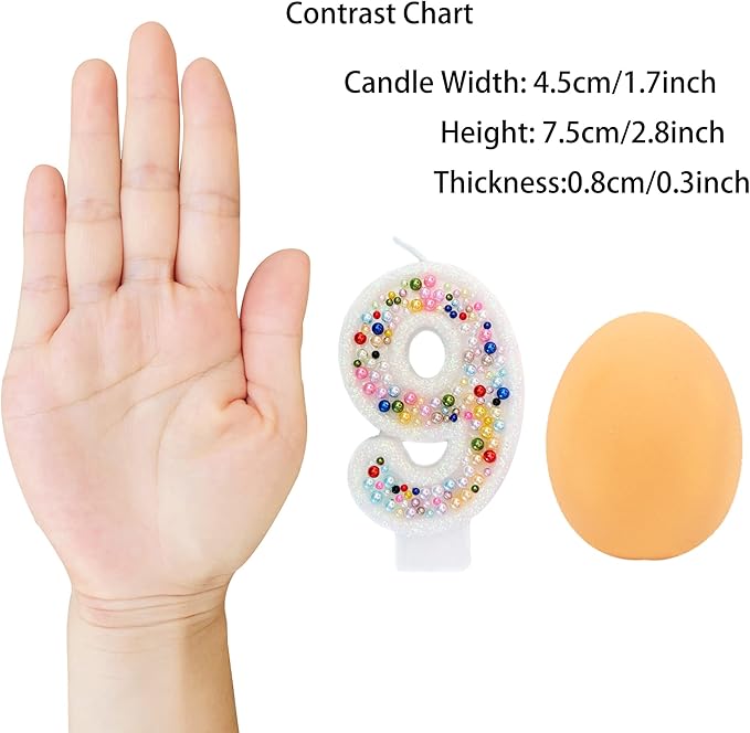 Birthday Candles, Pearl Sequin Number Candle Party Supplies (Number-9)