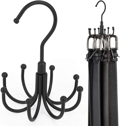 ZEDODIER 4 Pack Belt Organizer for Closet, Heavy-Duty Rotating Belt Hanger Rack Holds Multiple Belts, Hanging Space Saving Metal Belt Holder for Closet Storage, Black