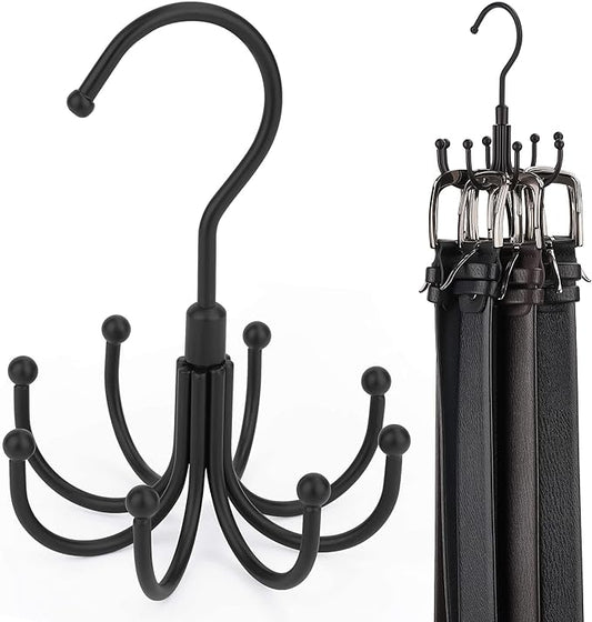 ZEDODIER 4 Pack Belt Organizer for Closet, Heavy-Duty Rotating Belt Hanger Rack Holds Multiple Belts, Hanging Space Saving Metal Belt Holder for Closet Storage, Black