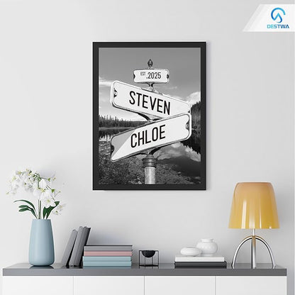 Personalized Vintage Street Sign For Couples, Custom Street Sign Canvas Poster Wall Art With Names, Gift For Valentine