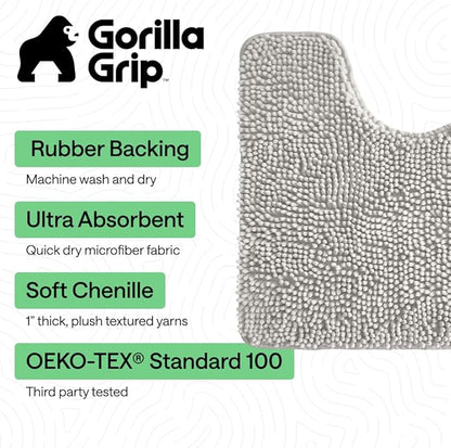 GORILLA GRIP Bathroom Rug Sets, Soft Chenille 2 Piece Area Rugs Set, Toilet Base Mat and 30x20 Carpet, Absorbent Microfiber Washable Mats Dry Quickly, Home Décor and Bath Room Accessories, Lt Gray