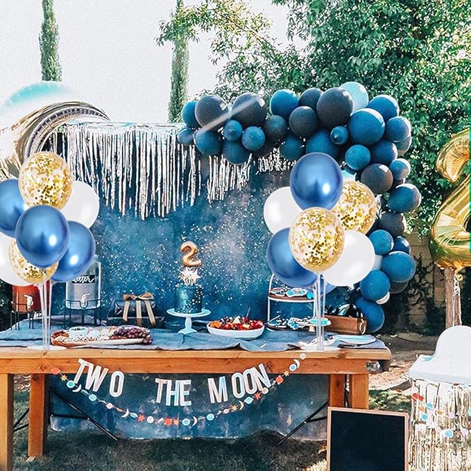 TONIFUL 4 Table Centerpiece Balloon Stand Kit Include Blue White Gold Confetti Balloons Prefect for New Year 2025, Birthday Table Decorations,Class of 2025 Graduation,Baby Shower,Party Decorations