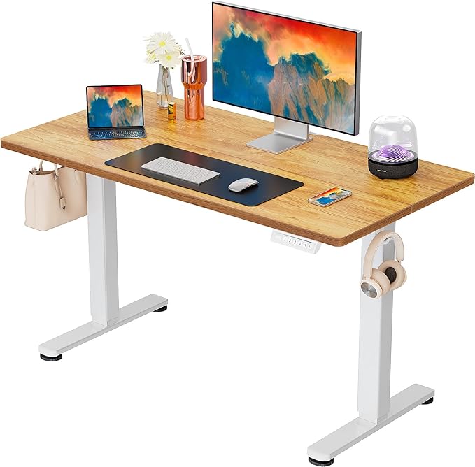 ErGear Height Adjustable Electric Standing Desk, 44 x 24 Inches Sit Stand up Desk, Memory Computer Home Office Desk, Light Vintage Brown