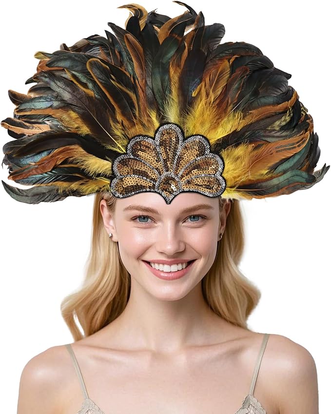 Women's Carnival Feather Headpieces Sequin Headdress for Wedding Masquerade Party Cosplay Feather Headbands