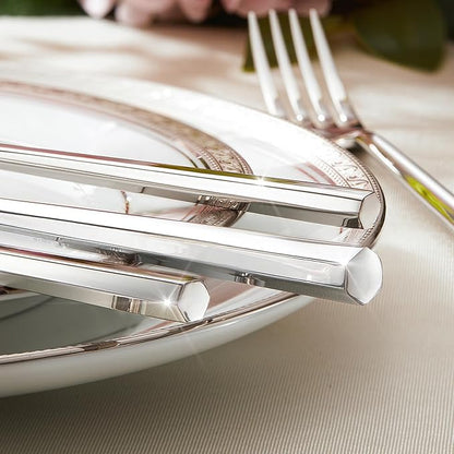 KINGSTONE 5-Piece Silverware Set, 18/10 Stainless Steel Flatware Cutlery Set with Hexagon Handle, for Hotel, Home, Party, Wedding Gift, Mirror Polish and Dishwasher Safe