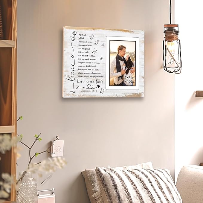 Couple Picture Frames Romantic Gifts for Her Couple Gifts for Wedding Anniversary Engagement Bridal Shower Marriage Bible Verse Love Photo Frame,Newlywed Religious Wedding Gift Wall Tabletop Decor