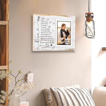 Couple Picture Frames Romantic Gifts for Her Couple Gifts for Wedding Anniversary Engagement Bridal Shower Marriage Bible Verse Love Photo Frame,Newlywed Religious Wedding Gift Wall Tabletop Decor