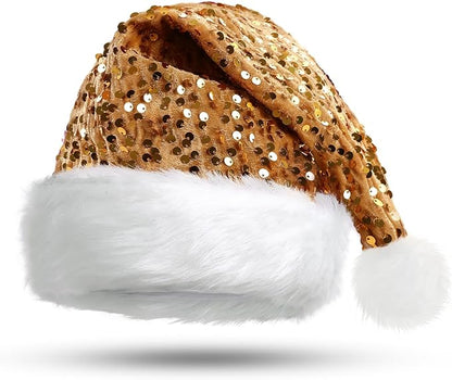 Queenmore Adult's Christmas Santa Claus Hat, Plush Santa Cap, Velvet Headwear, Lined and Fabric-Shedding Resistant
