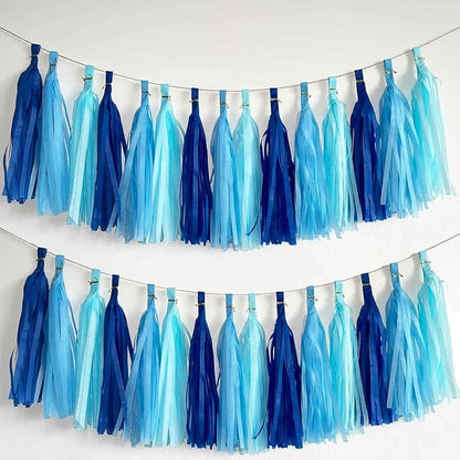 We Moment Navy Blue Light Blue Tissue Paper Tassels Party Tassel Garland for Party Decorations, DIY Kits, 15PCS