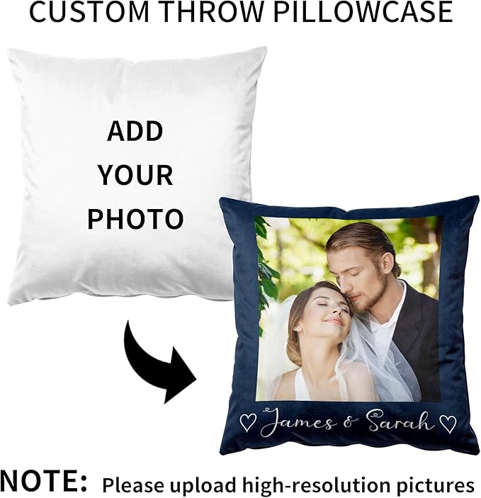 Easycosy Custom Pillow with Picture & Text, Two-Sides Velvet Customized Photo Pillowcase, 20"x20" Personalized Pillow Cover with Photo, Valentine Custom Love Keepsake Gifts (Optional Pillow Insert)