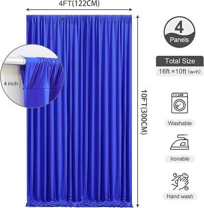16 x 10ft Royal Blue Backdrop Curtains 4 Panels for Graduations Retirement Photo Backdrop Drapes No-Wrinkle Polyester Curtain Panels Soft Long Curtains Backdrop for Birthday Party Wedding Baby Shower