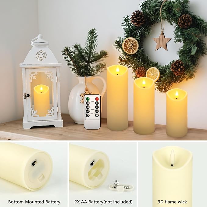 24 Packs of flameless LED Pillar Candles with Remote Control timers and Flashing Battery Operation for Halloween, Christmas and Wedding Home Decoration