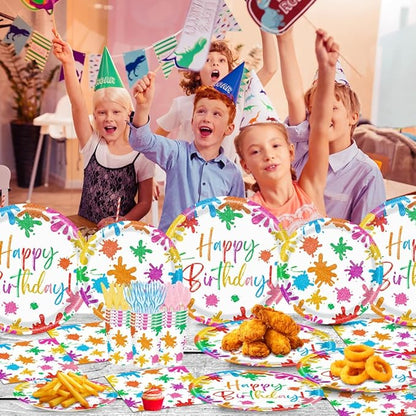 140PCS Paint Splatter Party Decorations, Painting Party Tableware Set Plates,Napkins,Cups for Art Painting Party Supplies Birthday Baby Shower Decorations