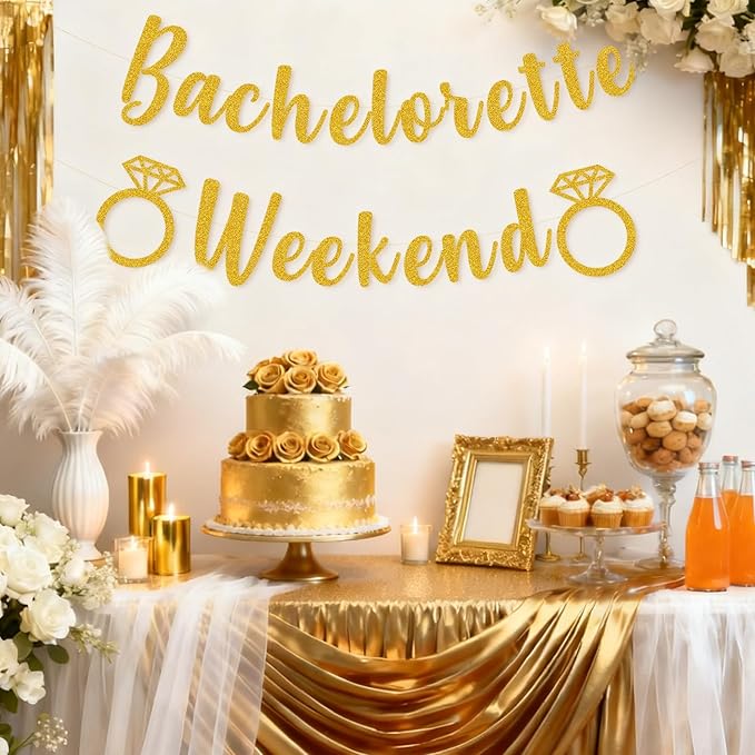 Bachelorette Weekend Banner Bachelorette Party Decor Sign for Bach Party Engagement Bridal Shower Wedding Bride to Be Decorations (Gold)