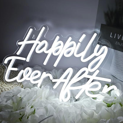 SYLHOME Happily Ever After LED Neon Light Sign Wedding Party Birthday Neon Art Wall Sign Decor USB Bedroom Home Bar Pub Decor Night Light 5V Cold White 15.8"X9.2"