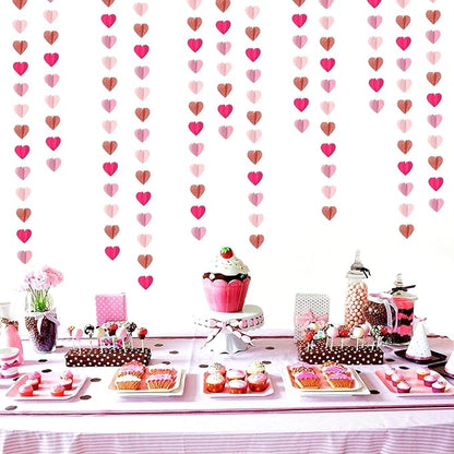 Rose-Gold Hot-Pink Party-Decorations Heart Garland - 39Ft 3D Wedding Bridal Shower Hanging Paper Streamers Banner,Baby Girl Birthday Bachelorette Engagement Mohters Brunch Decor Ouruola