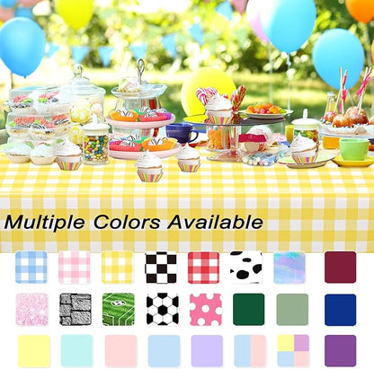WNINK 6 Pack Light Yellow Gingham Rectangular Plastic Tablecloths, Yellow and White Checkered Disposable Table Covers 54" x 108" for Birthday, Wedding, Bridal Shower, Outdoor Picnic Camping Parties