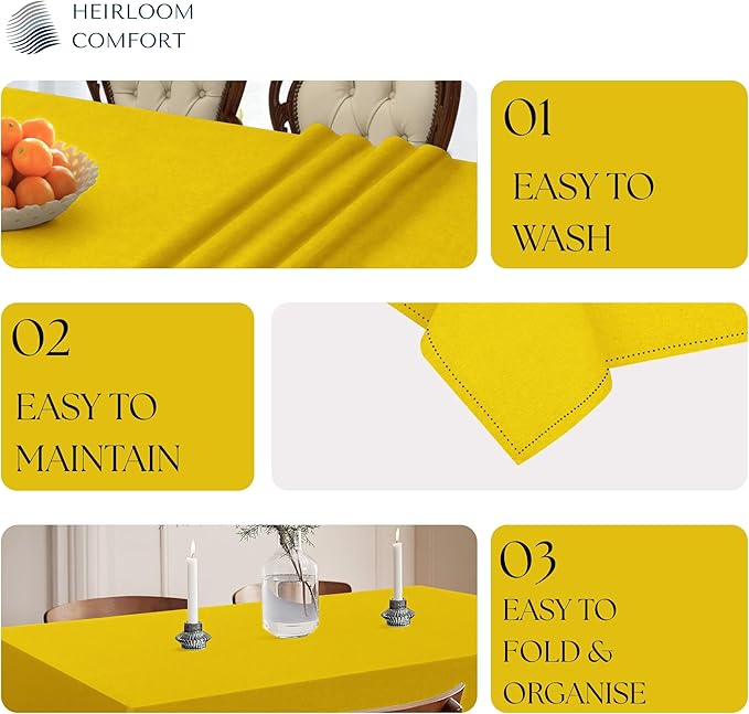 Lemon Yellow Rectangle Table Cloth, 60x86 Inch, 100% Cotton, Fits 6-8 Seats, Washable, Wrinkle Resistant, Durable, Dining Table Cover for Birthdays, Baby Showers, Spring Celebrations
