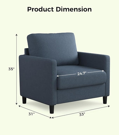 Sofa Accent Chair, 33" Reading Chair for Bedroom, Tool-Free Setup Living Room Accent Chairs, Comfy Arm Chairs Living Room, All-Wood Reading Nook, Slate Blue