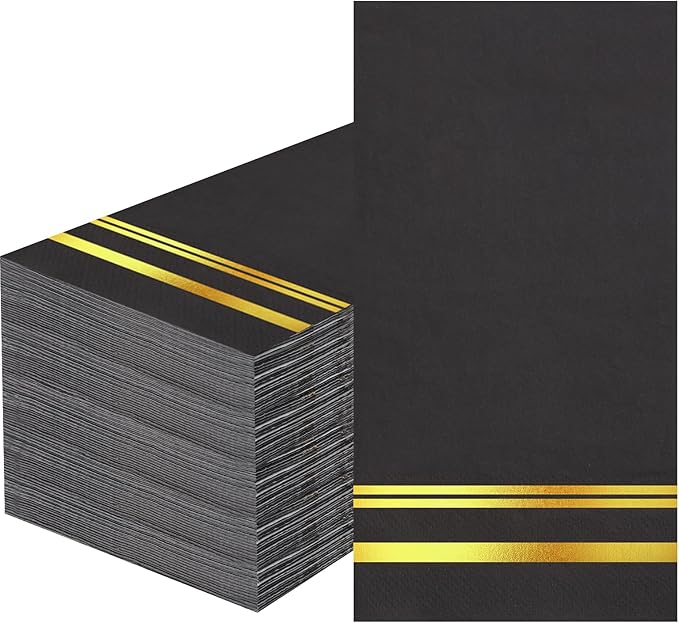100 Pcs Black and Gold Napkins - Black Paper Napkins Disposable - 3-Ply Premium Quality Black Dinner Napkins for Birthday Kitchen Wedding Anniversary New Year Party