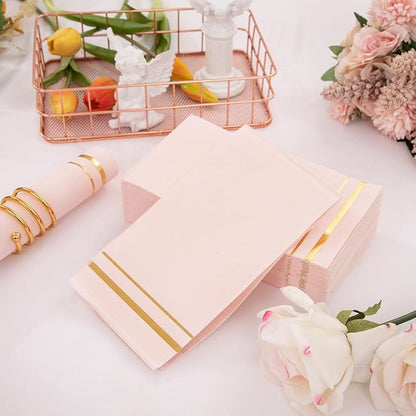 BUCLA 100-Count 3-Ply Disposable Pink Napkins - Pink Paper Napkins Disposable Premium Quality - Dinner Napkins Disposable Soft, Absorbent for Parties, Weddings&Mothers Day