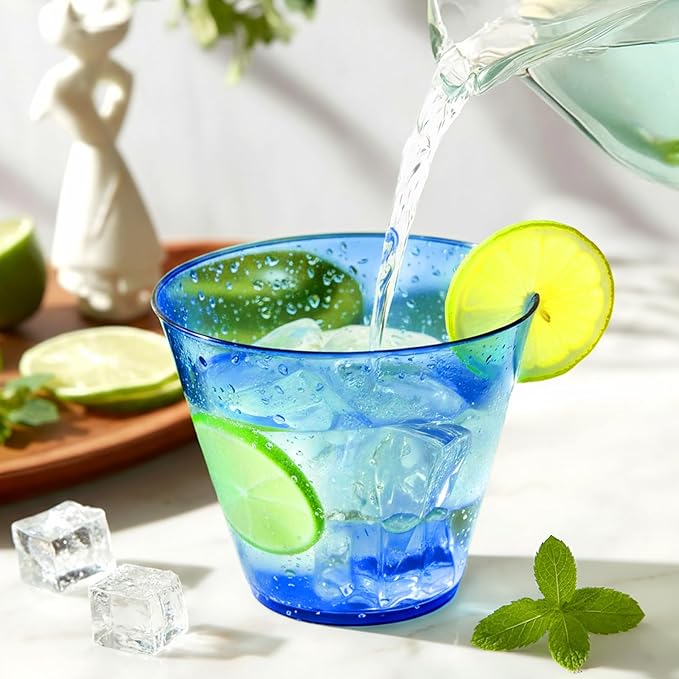 150 Pack Plastic Cups 9 oz Royal Blue Clear Plastic Cups for Cocktail Fancy Disposable Cup for Party Stemless Wine Glasses for Wedding Thanksgiving Christmas Party Graduation