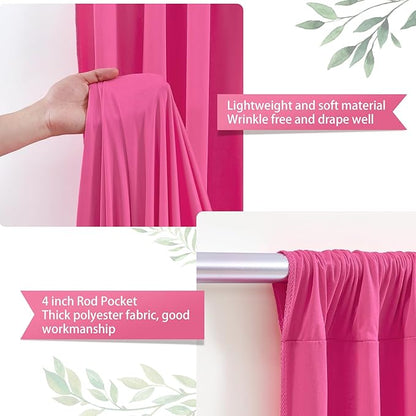 32 x 10ft Hot Pink Backdrop Curtains for Girls Party Photo Background Curtains Wrinkle Free Drapes for Backdrop Long Curtain for Wedding Bridal Shower Valentine's Day Birthday Baby Shower, 8 Panels