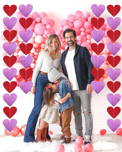 6 Pack Pre-Strung Glitter Heart Galand Banners,Valentines Day Red Pink Heart Hanging String Garland - Valentines Day Decor,Valentines Day Decorations for Valentines Day Wedding Engagement Decorations
