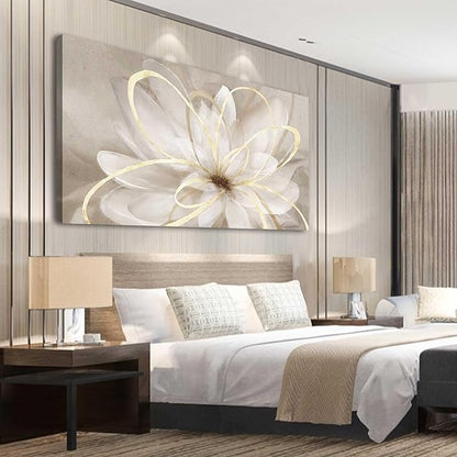 Kureful Large Painting Flower Canvas Wall Art for Living Room 30"x60" Gold Wall Decor Line Art Picture Wall Decor for Girls Bedroom Dining Room Kitchen
