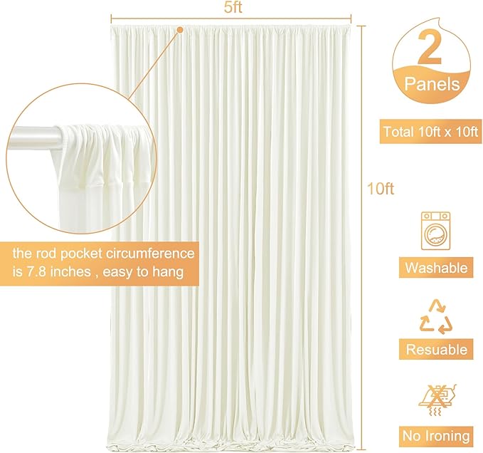 10x10 Ivory Backdrop Curtain for Wedding Parties Wrinkle Free Ivory Photo Curtains Backdrop Drapes Fabric Decoration for Baby Shower Photoshoot 5ft x 10ft,2 Panels