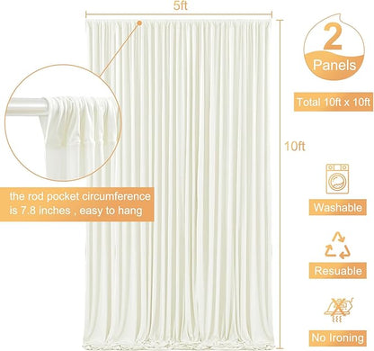 10x10 Ivory Backdrop Curtain for Wedding Parties Wrinkle Free Ivory Photo Curtains Backdrop Drapes Fabric Decoration for Baby Shower Photoshoot 5ft x 10ft,2 Panels