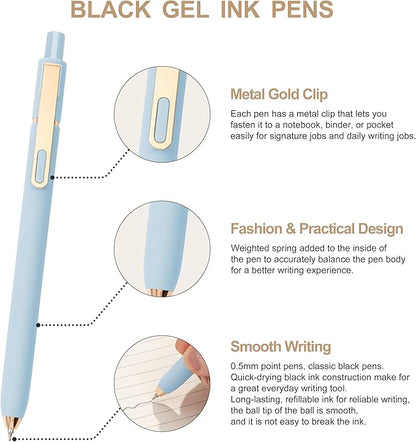Linbsunne Gel Pens Black Ink Pens for Office 0.5mm Fine Point Pen Smooth Writing Retractable (Morandi-10 pcs)