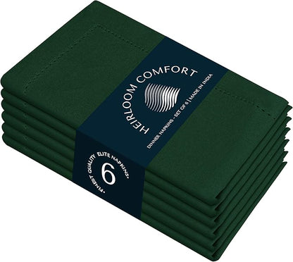 Forest Green Cloth Napkins 18x18 Inches, 6 Pack - Reusable, Absorbent, Durable, Soft, Washable - Hemstitch Mitered Edges - Perfect for Dinner, Fall, Weddings, Holiday, Everyday Use