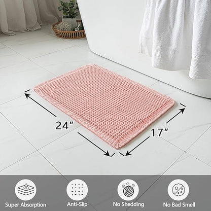 MIULEE Set of 2 Waffle Bathroom Rugs, Boho Bath Rugs Non Slip Washable, Super Absorbent Bath Mats, Ultra Soft Rubber Backed Shower Mats for Bathroom Floor, Tub and Shower, Pink, 17x24 Inch