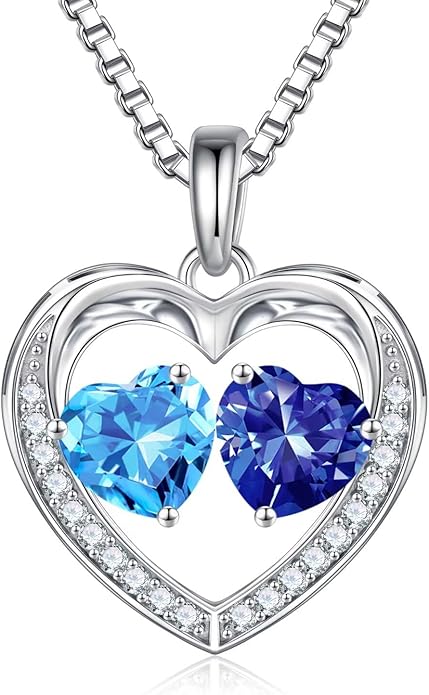 Iefil Christmas Gifts for Women Wife - 925 Sterling Silver Heart Birthstone Necklace, Anniversary Birthday Gifts for Women Wife Girlfriend Mom, Birthstone Jewelry Gift for Her