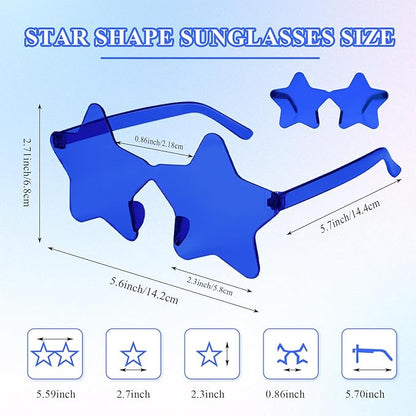 NACHLYNN 12 Pcs Rimless Star Shaped Sunglasses Dark Blue Transparent Sunglasses Pentagram Glasses for Party Favor Cosplay