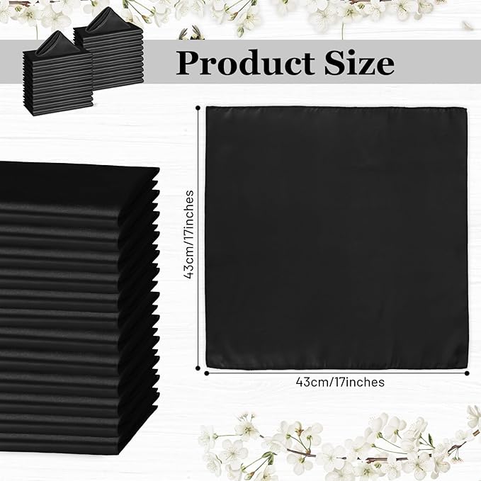 Bailarina 80 Pack Black Satin Napkins,17x17 Inches Wedding Napkins Square Soft Silky Table Napkins Bulk Decorative Elegant Cloth Napkin for Party Decoration, Banquet,Wedding,Graduation