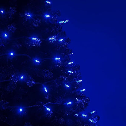 M5 LED Mini Ice Blue Prelamped Light Set, Green Wire - 70 M5 Blue LED Christmas Lights, 4" Spacing